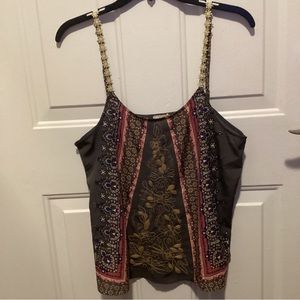 Gimmicks By BKE Gray Pink Blue Floral Print Embroidered Camisole Tank Top Med